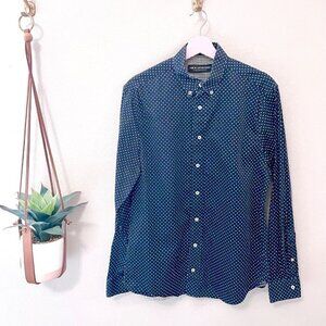 Nick Graham Slim Fit Navy Polka Dot Long Sleeve Button Down Shirt Size M